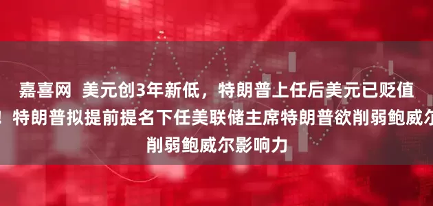 嘉喜网  美元创3年新低，特朗普上任后美元已贬值近11%！特朗普拟提前提名下任美联储主席特朗普欲削弱鲍威尔影响力